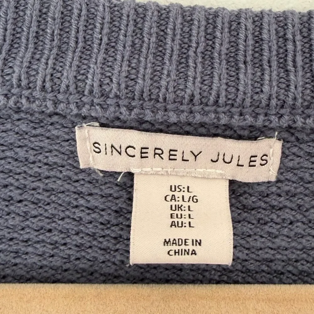 Sincerely Jules Slate Blue Waffle Knit 3/4 button Sweater size large